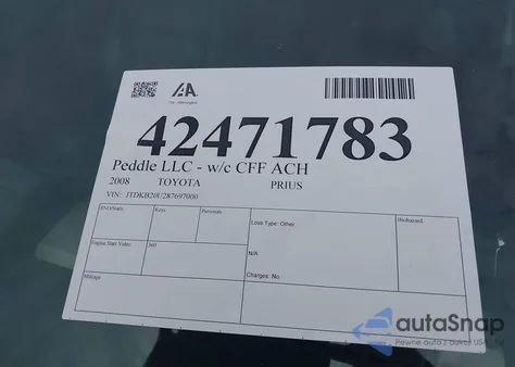 2008 Toyota Prius из США, поврежденный, VIN JTDKB20U287697000